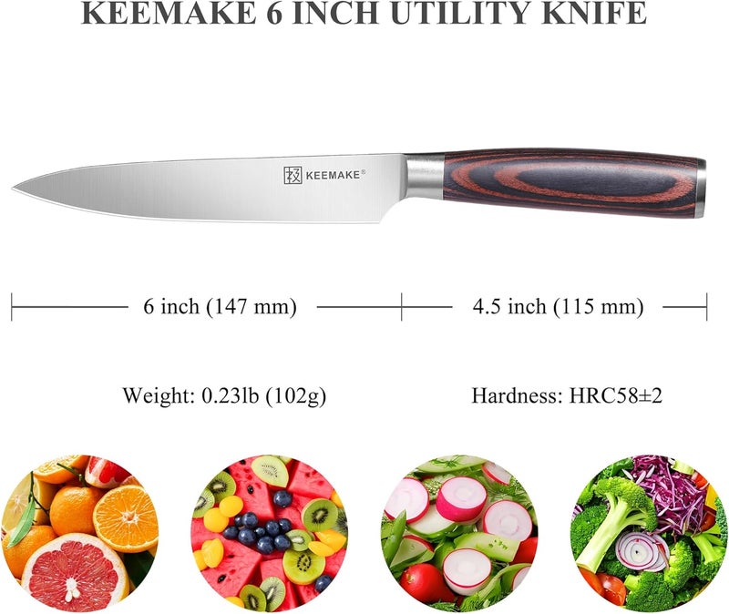 KEEMAKE Utility Knife 6 inch, Paring Knife with German High Carbon Stainless Steel 1.4116 Blade, Fruit Knife with Pakkawood Handle Small Kitchen Knives with Gift Box - Image 2